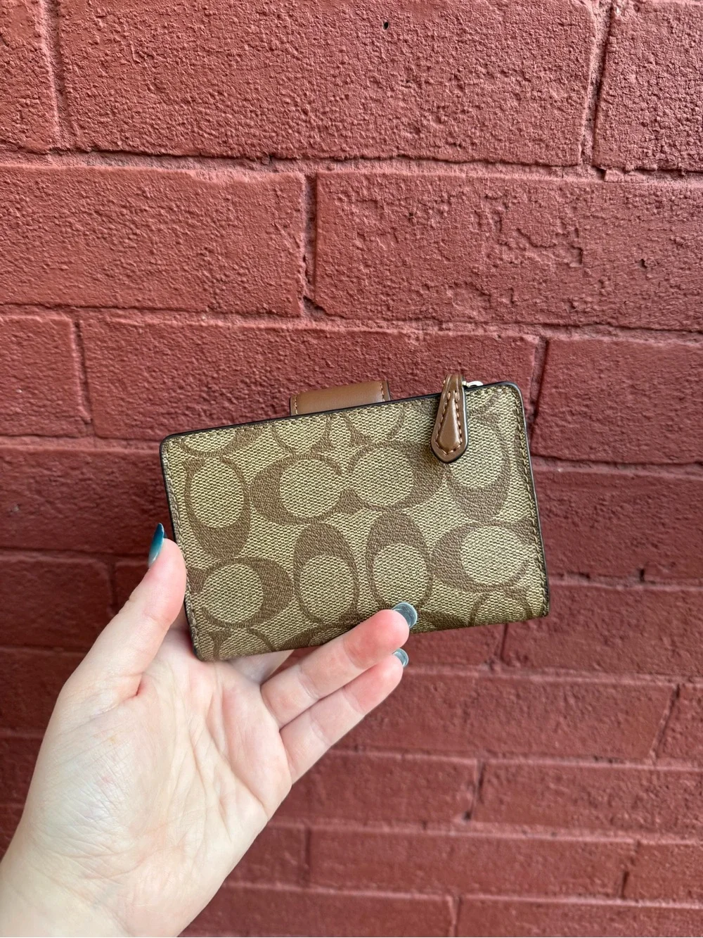 Coach Brown Signature Compact Card Wallet - Picture 2 of 9